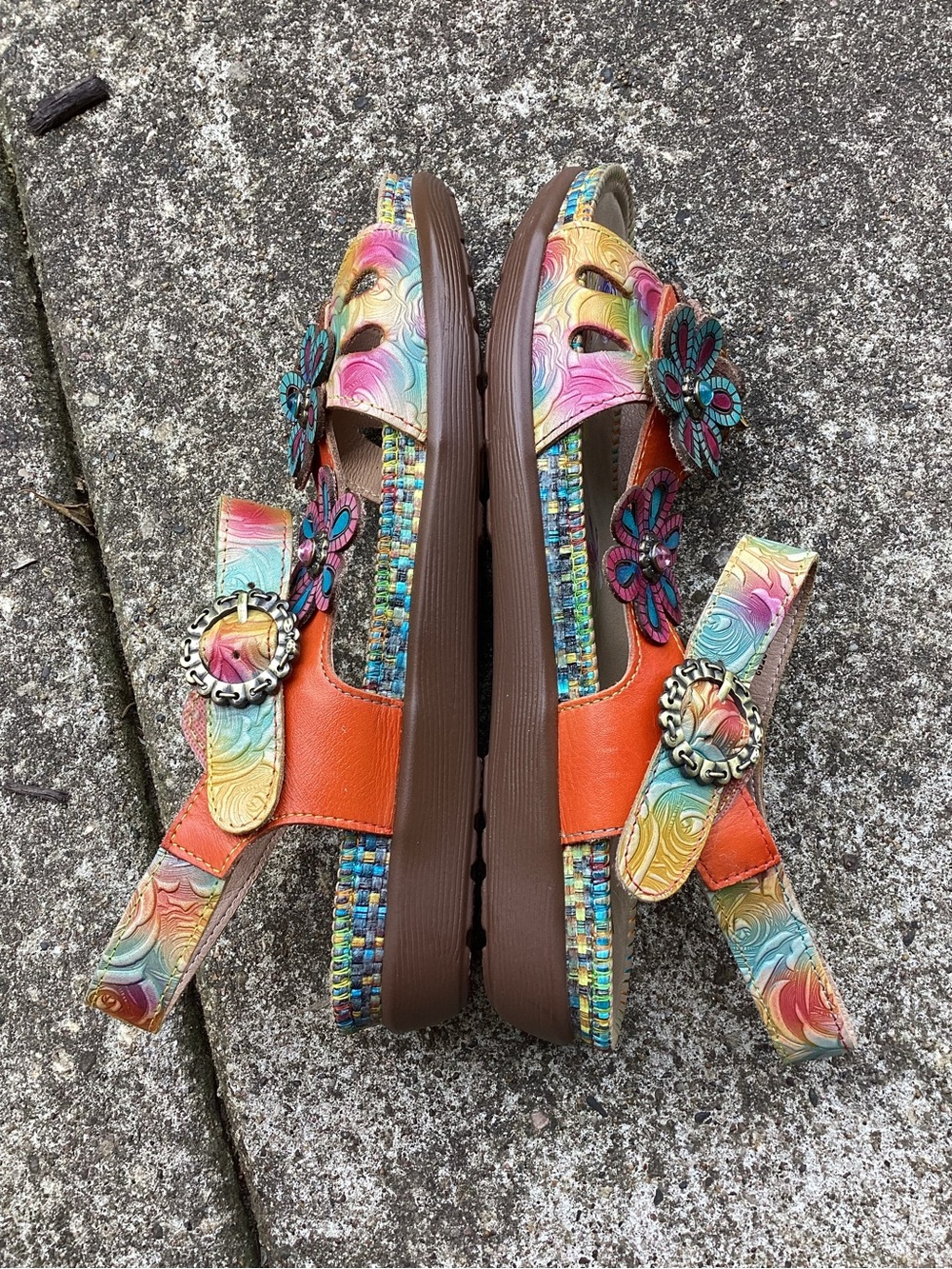 L'Artiste by Spring Step NOURIA Leather Floral Embellished Sandals Size 38 US 7 - Picture 2 of 11